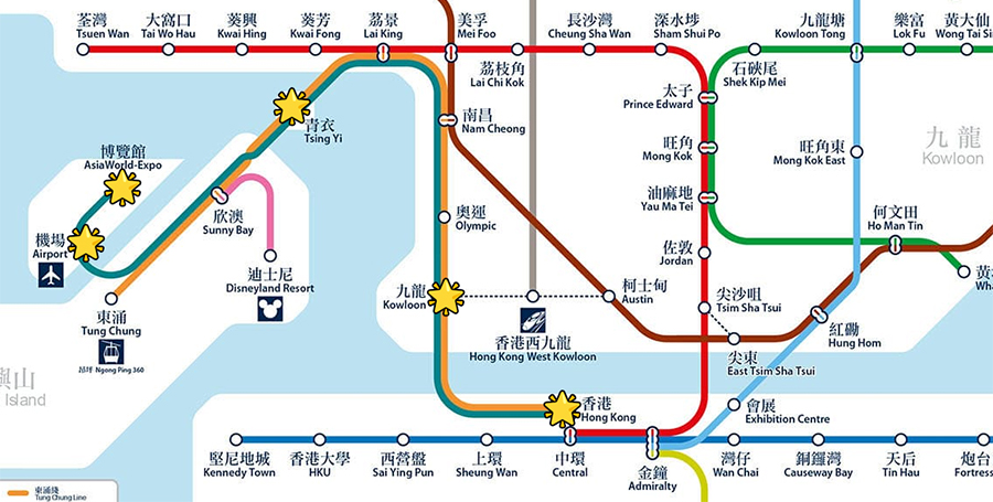 香港機場快線路線圖